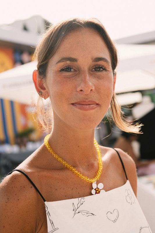 Small White Flower & Yellow Beads
